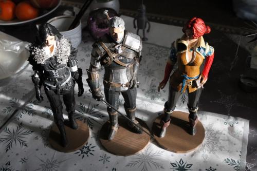 Geralt, Yennefer and Triss asi final painted and 3D printed models